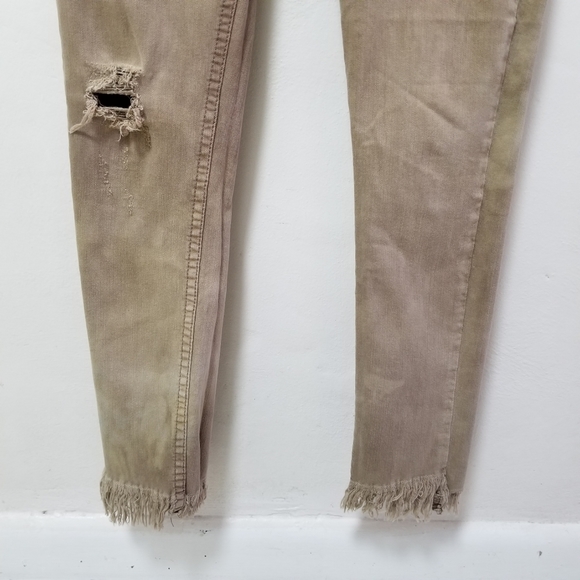 Free People Women Jeans Beige Raw Fringe Cropped Skinny Pants Sz 27 Distressed - Picture 5 of 13